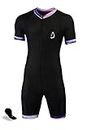 Mens Cycling Skinsuit One Piece Bicycling Shorts Sleeves Compression Tight Padded Triathlon Suit (Black/Purple, Large)