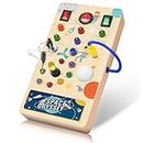 SHARKWOODS Toddler Busy Board, Montessori Toys for Baby, Wooden Sensory Toys with LED Light Switches, Sensory Toys Light Switch Toys Travel Toys for Boys&Girls Gift(Planet)