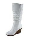 toozon TZ Rose-65 Women's Fashion Round Toe Wedge Mid Calf Knee High Boot Shoes, White, 6 US