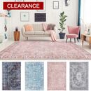 Deal Extra Large Rug Pink Blue Grey Runner Distressed Retro Washable Soft Carpet