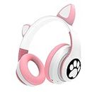 OHAANYY Cuffie Bluetooth Bambini, Ragazze Cat Ear Cuffie Over-Ear Con Luce LED pieghevole Cuffie Stereo Bluetooth, Bambini Cuffie Senza fili Con microfono, Micro SD/TF, per Tablet/Mobile/PC (Rosa)