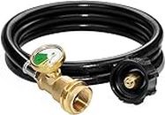 DOZYANT 5 Feet Propane Tank Extension Hose with Gauge -Leak Detector for Gas Grill, Heater and All Other Propane Appliances, Acme to Male QCC/POL Fittings