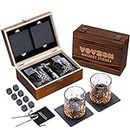 Whiskey Stones and Glasses Gift Set for Men – 8 Whisky Scotch Bourbon Chilling Stones, 2 Whiskey Glasses in Wooden Box – Christmas/Father's Day/Birthday Gift/Present for Father Dad Boyfriend