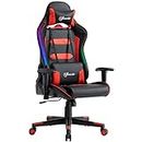 Vinsetto Racing Office Chair with RGB LED Light, Gaming Desk Chair with Lumbar Support, High Back PU Leather Swivel Computer Recliner, Tilt, Black and Red
