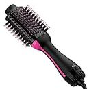 Hair Dryer and Blow Dryer Brush in One, 4 in 1 Hair Dryer and Styler Volumizer with Negative Ion Anti-frizz Ceramic Titanium Barrel Hot Air Straightener Brush 75MM Oval Shape, Black/Pink