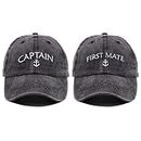 Embroidered Boat Captain Hat & First Mate Hat for Men Women 2 Pack Boating Marine Sailor Trucker Baseball Caps Nautical Gifts