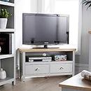 Home Source Corner TV Stand Entertainment Cabinet Television Unit, Oak Effect, Grey, 2 Drawer