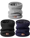Winter Neck Gaiters Men 3 Pack,Neck Warmer Women Thermal Thick Warm Fleece Lined Cold Weather,Mens Scarf Ski Face Mask Cover, Black,Grey and Navy, One size