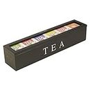 Pssopp Wooden Tea Storage Box, Retro Style, 6 Compartments for Tea Bags, Sugar Packets, Home Storage Container with Clear Lighting Decoration (Black)
