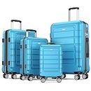 SHOWKOO Luggage Sets Expandable PC+ABS Durable Suitcase Sets Double Wheels TSA Lock 4 Piece Luggage Set Sky Blue