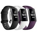 AIUNIT Bands Compatible for Fitbit Charge 4/3/SE Smart Watch, Soft Accessory Sport Band Replcement Wristband Strap for Fitbit Charge3 Fitness Activity Tracker, Small Women Men-Black White Plum