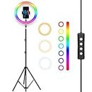 Tygot 14 Inch LED RGB Ring Light with Tripod Stand for Camera, Phone, YouTube, Video Shoot, Live Stream, Makeup, Reels, Professional Multicolour Ringlight with 7 Feet Foldable Stand & Mobile Mount