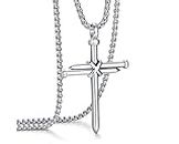 ADoor Men's Stainless Steel Nail Cross Pendant Necklace with 24 Inch Chain for Men Silver
