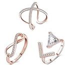 Om Jewells Cz Jewellery Combo Of 3 Exquisite Rose Gold Adjustable Finger Rings For Girls And Women CO1000131