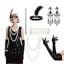 Utaly 1920's Flapper Accessory Set for Women Great Gatsby Costume Accessories 20s Headband Headpiece Pearl Necklace Gloves (6 Pieces Set 1)