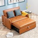 Merax Sleeper Couch Small Sofa for Living Room or Bedroom Including Pull Out Bed Sofabed, Compact, PU Brown