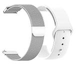 AONES Pack of 2 Metal Chain Belt & Silicone Watch Strap Compatible for Moto 360 2nd Gen 42mm Watch Strap White, Silver