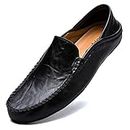 Unitysow Loafers Mens Premium Leather Penny Shoes Fashion Slip On Driving Shoes Casual Flat Moccasin,Black,8 UK
