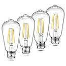 Ascher Vintage LED Edison Bulbs, 6W, Equivalent 60W, Non-Dimmable, High Brightness Warm White 2700K, ST58 Antique LED Filament Bulbs with 80+ CRI, E26 Medium Base, Clear Glass, Pack of 4