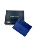 Giorgio Armani Leather Card Holder Blue  Saffiano And Calf New With Box!