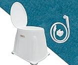 VEAYVA Portable Indian Toilet to Western Convertor | Toilet stool | Toilet Commode for patients | western toilet with added hand shower kit (WHITE), Plastic