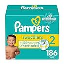 Pampers Diapers Size 2, 186 Count - Swaddlers Disposable Baby Diapers (Packaging & Prints May Vary)