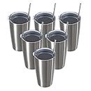 MUCHENGHY 20oz Tumbler Bulk Stainless Steel Cups with Lid and Straw, Double Wall Vacuum Insulated Travel Coffee Mug, Powder Coated Thermal Cup for Cold & Hot Drinks(Silver, 6 Pack)