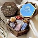 Premium Healing Crystals Gift Box - 7 Chakras Crystals Set in Elegant Wooden Box Natural Raw Crystals for Healing - Chakra Crystals Set