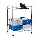 Mind Reader Rolling Cart with Drawers, Utility Cart, Craft Storage, Kitchen, Metal, 61.6L x 38.1W x 81.3H cm, Blue/Silver