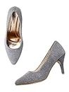 Marc Loire Women's Grey Leather Fashion Pointed Toe Stiletto Heel Pump Shoes Party Footwear, 6 UK