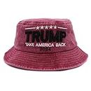 Trump 2024 Bucket Hats for Men Women,Donald Trump MAGA hat Make America Great Again Hat 3D Embroidery MAGA Baseball Caps, Make America Great Again Maga Hat Wine Red, One size