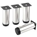 4 inch / 10cm Metal Furniture Legs, Tchosuz Pack of 4 Modern Stainless Steel Round Replacement Feet for Sofa Couch Cabinet TV Stand