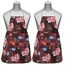 Heart Home Apron|PVC Unique Rose Printed Kitchen Chef Cloth|Waterproof Centre Pocket Apron With Tying Cord for Men & Women,Pack of 2 (Maroon)