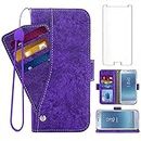 Asuwish Compatible with Samsung Galaxy J7 Pro J730G Wallet Case Tempered Glass Screen Protector Card Holder Stand Kickstand Cell Accessories Flip Phone Cases for Glaxay J7pro J 7 2017 7J J730F Purple