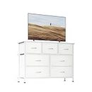 MUTUN 7-Drawer Dresser, Fabric Storage Dresser for Bedroom, Closet, Entryway, Tall Chest Organizer Unit with Fabric Bins, Sturdy Frame, Easy Pull Handles & Wooden Top, White