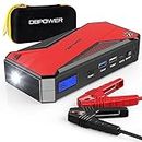 DBPOWER 600A Peak 18000mAh Portable Car Jump Starter DJS50 External Battery Smart Charger Power Bank with Compass & LCD Screen and LED Flash Light for Laptop Smartphone Tablet and More (Black/Red)