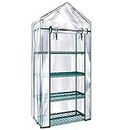 Hannah's Patio 4-Tier Shelves Mini Greenhouse, Serre Jardin, Warm Tight PVC Indoor Outdoor Clear Greenhouse Plant Flower Grow Tent Zipper Roll Up Front 27 in. L x 19 in. W x 63 in. H #G-4404