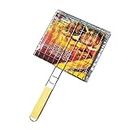 Gyanadh BBQ Grill Basket Stainless Steel Wooden Handle Square Portable Folding Grilling Rack Fish Vegetables Barbeque Griller Cooking Accessories Outdoor Kitchen Tool