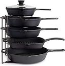 Wooddoon Craft Store Iron "Large Black Pan Pot Rack Organizer | Kitchen Cookware Holder | Adjustable Multi-Tier Storage | 10.5 X 7.5 X 12 Inches, Step Shelf
