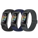 Relting Nylon Elastic Band Only Compatible with Fitbit Charge 5 Bands, Stretchy Nylon Sports Replacement Wristband Women Men for Fitbit Charge 5 [3 Pack]