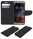 ACM Mobile Leather Flip Flap Wallet Case Compatible with Zte Axon 7 Mini Mobile Cover Black