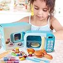 Kids realistic Microwave Oven Kitchen Play House Toy With 6 Colors Clay Burger set Home Appliance Toy For Boys Girls Pretend Food Play Maker Perfect For Children Led Lights Educational Kitchen Playset