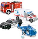 4 paquetes de juegos de juguetes para vehículos de emergencia, vehículos con fricción con luz