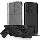 Asuwish Phone Case for Samsung Galaxy A53 5G with Tempered Glass Screen Protector and Slide Camera Cover Kickstand Stand Slim Protective Cell Accessories A 53 G5 53A SM A536U 6.5" 2022 Women Men Black