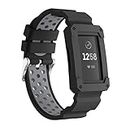 GOSETH Compatible with Fitbit Charge 4/Fitbit Charge 3 Bands with Case, Silicone Strap with Shatter-Resistant Protective Frame for Fitbit Charge 3/SE/Charge 4 and Special Editions (Black&Grey)