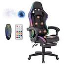WOTSTA Gaming Chair with 12RGB LED Lights 7Point Massager andBluetooth Speaker Racing Computer Chair with Lumbar Support Footrest High Back Ergonomic Executive Desk Chair for Office Gamer Black