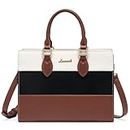 LOVEVOOK Purses and Handbags for Women Fashion Tote Bag PU Leather Satchel Shoulder Bag Top Handle for Lady, Black & White & Brown, Small