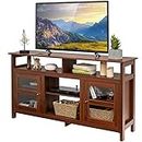 Tangkula Farmhouse TV Stand for TVs up to 65" Flat Screen, Wooden TV Console Table w/2 Cabinets & 4 Shelves, Home Living Room Furniture, Entertainment Center for 18" Electric Fireplace (Not Included)