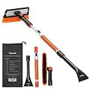 AstroAI 47.2" Ice Scrapers for Car Windshield, 3 in 1 Sturdy Snow Brush with Squeegee, 10 Adjustable Length Settings, Extendable Aluminum Handle, 270° Pivoting Snow Brush for Car, Truck, SUV(Orange)