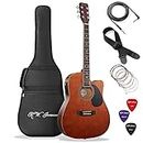 Jameson Guitars Full Size Thinline Acoustic Electric Guitar with Free Gig Bag Case & Picks Brown Right Handed